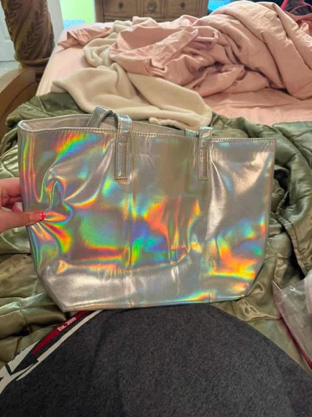 Silver Holographic Tote Bag - Stylish Everyday Carry